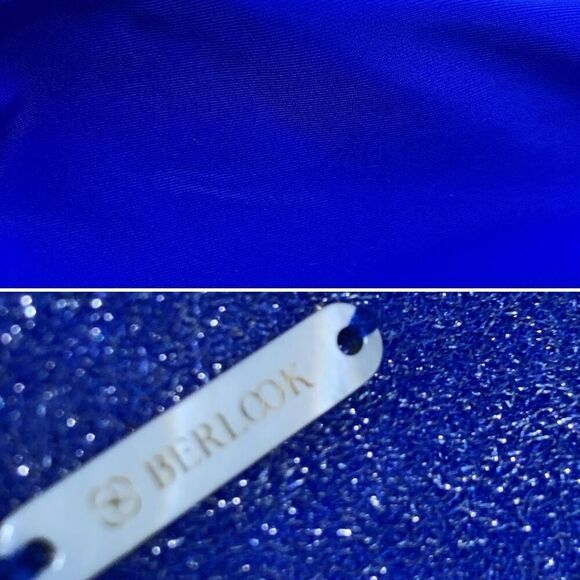 Berlook Lurex One Shoulder Bikini Top & High Waisted Bottoms Set Blue Size 16 - Picture 9 of 12